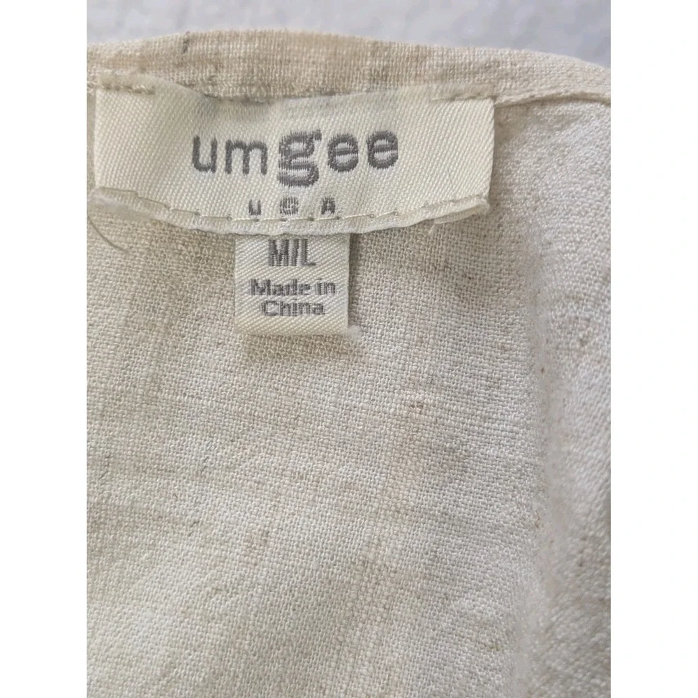 Umgee Kimono 3/4 Sleeve Fringe Hem Open Tunic Med Large Linen Oatmeal Floral‎ - Picture 2 of 11